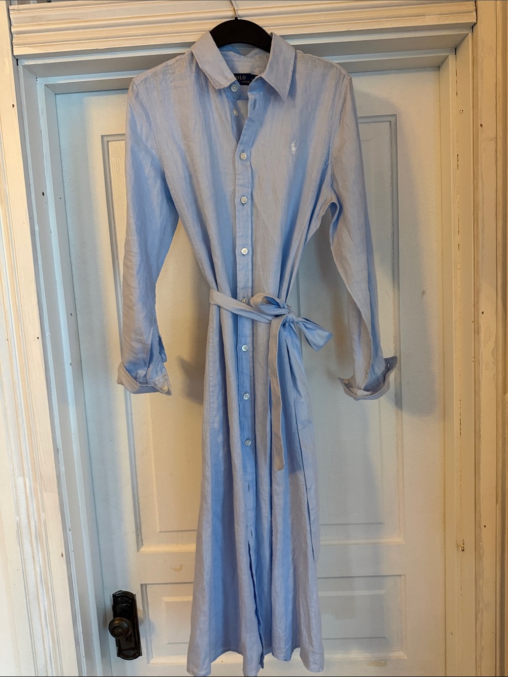 Polo by Ralph Lauren Light Blue Striped Long Sleeve Shirt Dress - Picture 4 of 7
